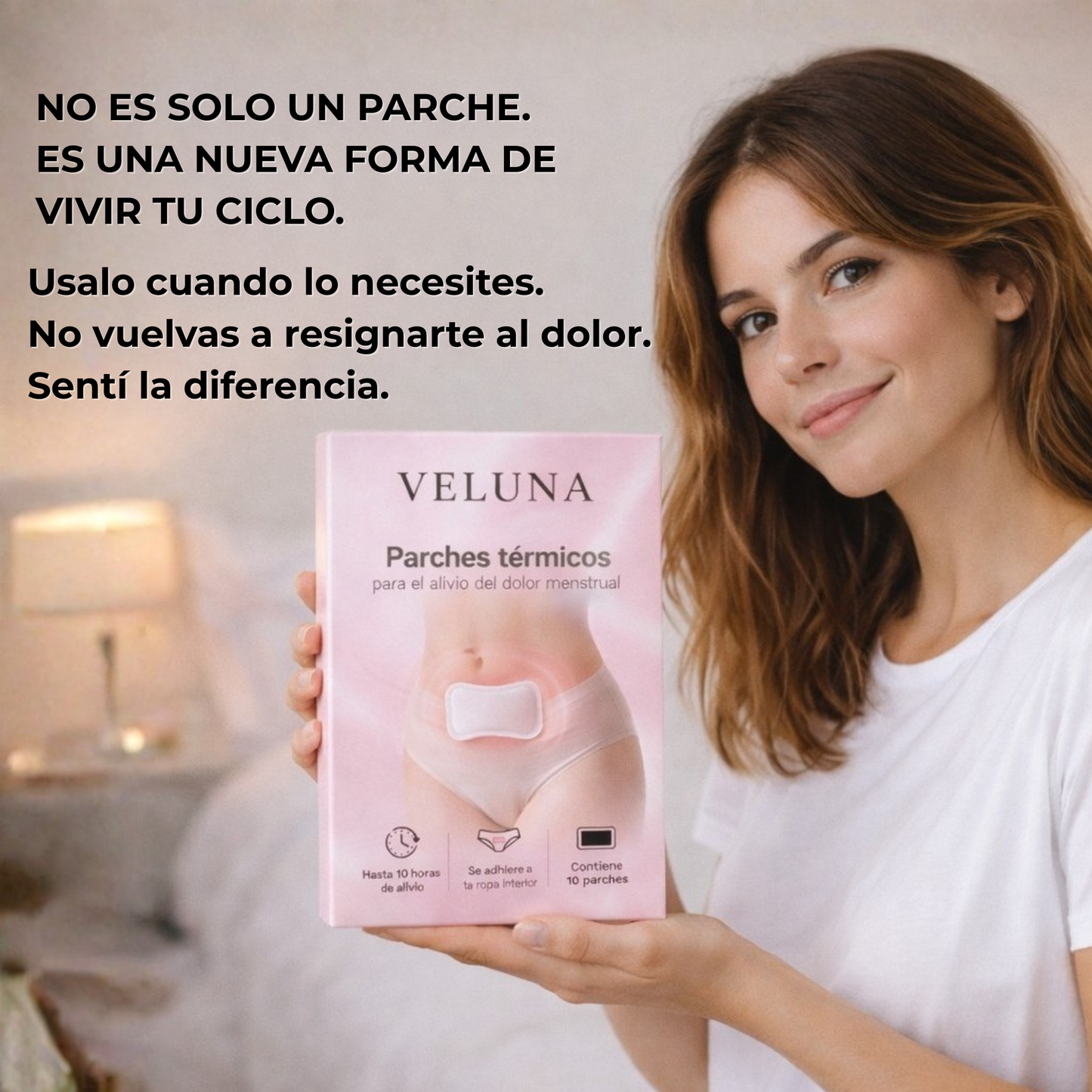 Parches Térmicos Veluna – 10 horas de alivio real para Dolor Menstrual, Ovarios y Útero