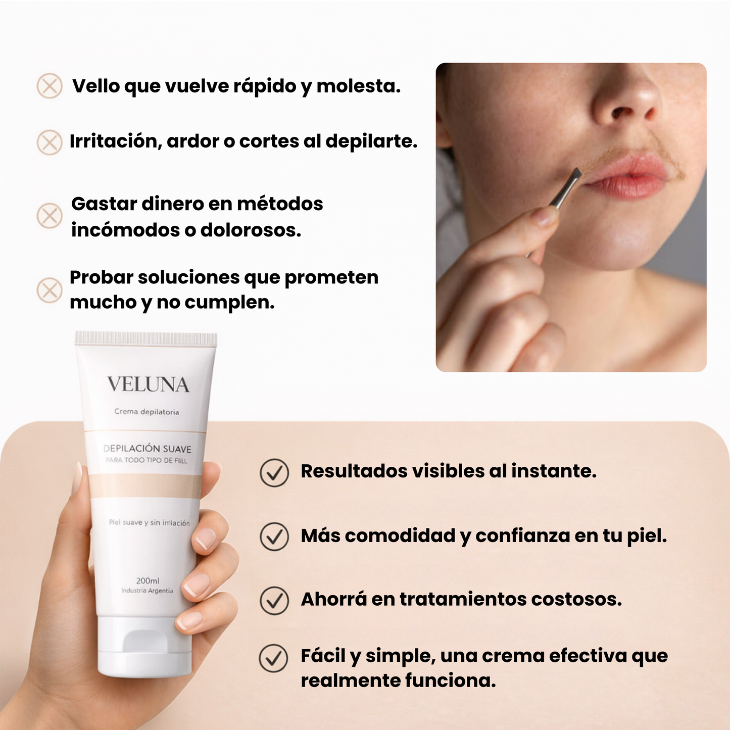 Crema Depilatoria Facial Veluna - 200ml