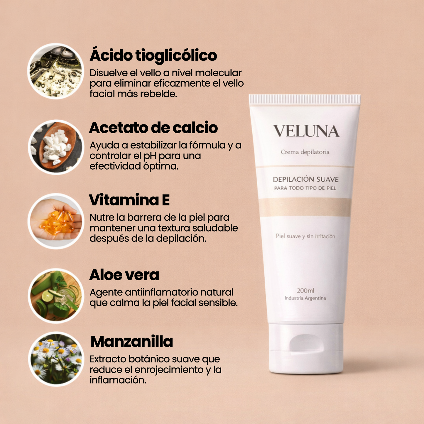 Crema Depilatoria Facial Veluna - 200ml